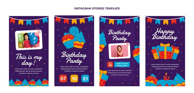 Historias de instagram de cumpleaños minimalistas de diseño plano
