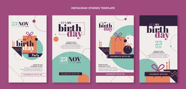 Historias de instagram de cumpleaños minimalistas de diseño plano