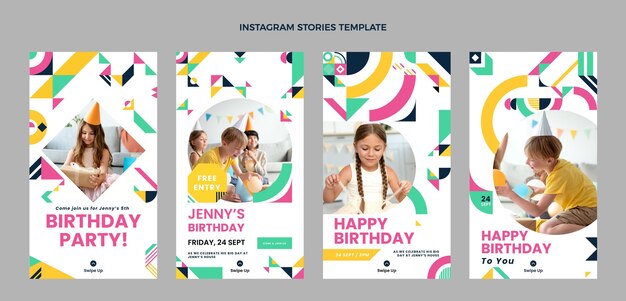Historias de instagram de cumpleaños de mosaico de diseño plano