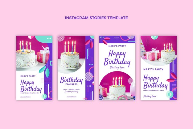 Historias de instagram de cumpleaños de mosaico de diseño plano