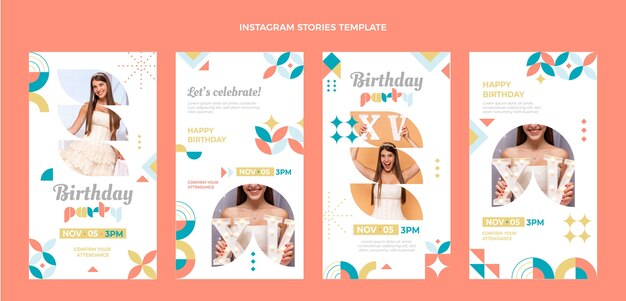 Historias de instagram de cumpleaños de mosaico de estilo plano