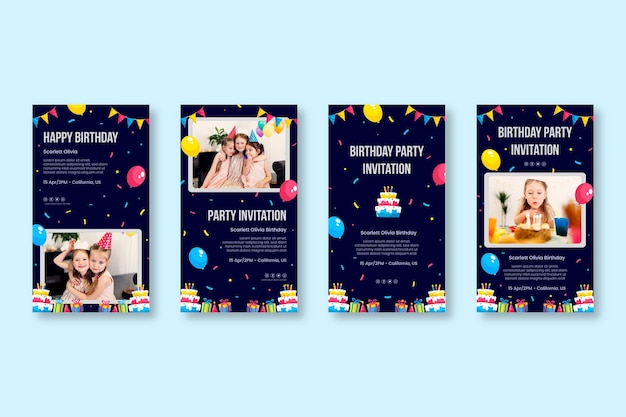 Vector gratuito historias de instagram de cumpleaños para niños