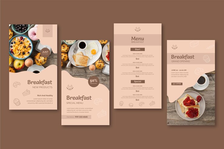 Vector gratuito historias de instagram de desayuno restaurante