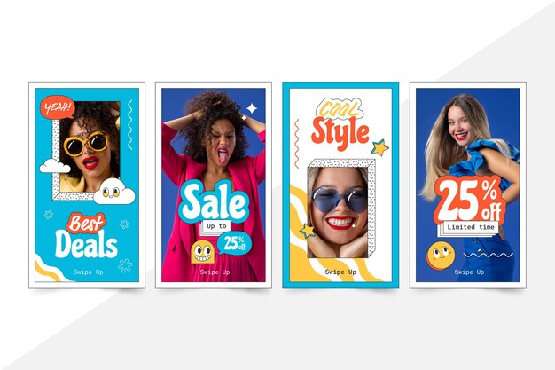 Historias de instagram de dibujos animados de moda dibujados a mano