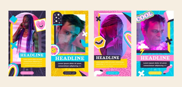Historias de instagram de dibujos animados de moda de diseño plano dibujado a mano