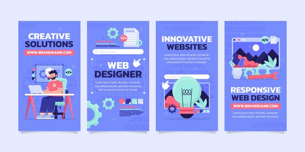 Historias de instagram de diseñador web de diseño plano