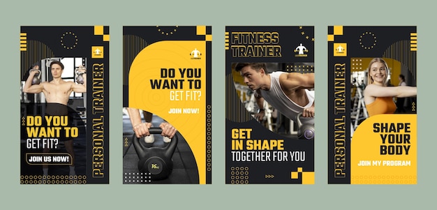 Historias de instagram de entrenador personal de diseño plano