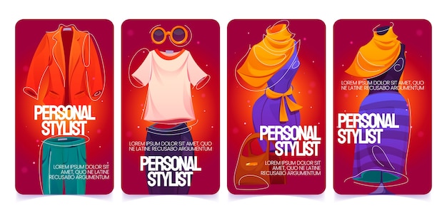 Vector gratuito historias de instagram de estilista personal de estilo de dibujos animados