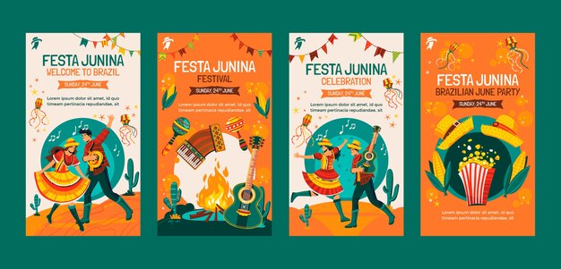 Historias de instagram de festas juninas dibujadas a mano