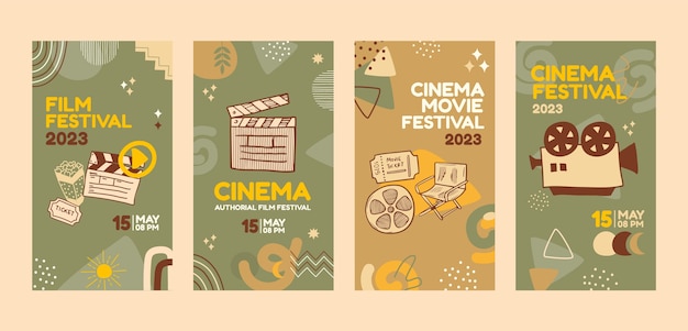 Vector gratuito historias de instagram del festival de cine dibujadas a mano