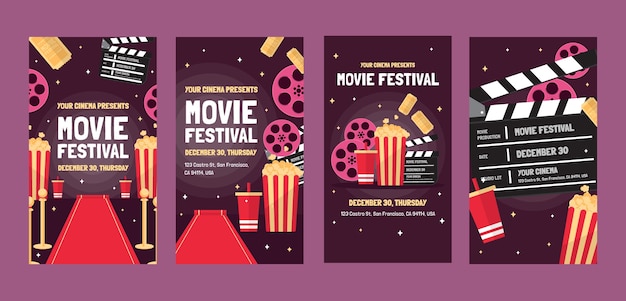 Historias de instagram del festival de cine de diseño plano