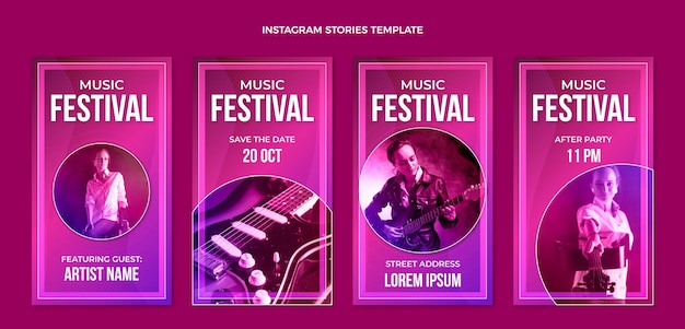 Vector gratuito historias de instagram del festival de música colorido degradado
