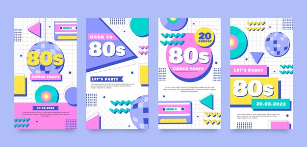 Historias de instagram de fiesta de los 80 dibujadas a mano