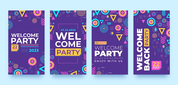 Historias de instagram de fiesta de bienvenida de diseño plano