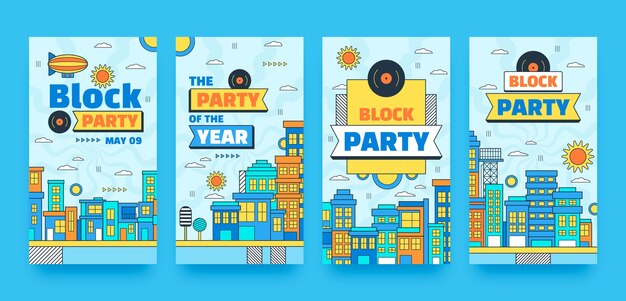 Historias de Instagram de la fiesta de bloques dibujadas a mano