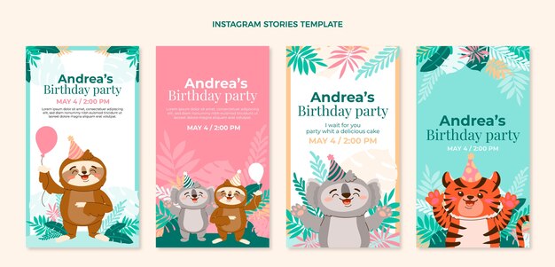 Historias de instagram de la fiesta de cumpleaños de la selva dibujadas a mano