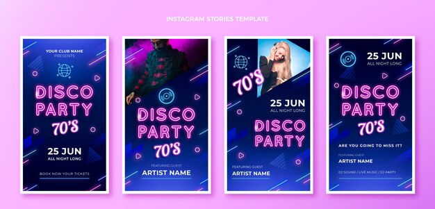 Historias de instagram de fiesta disco de neón realista