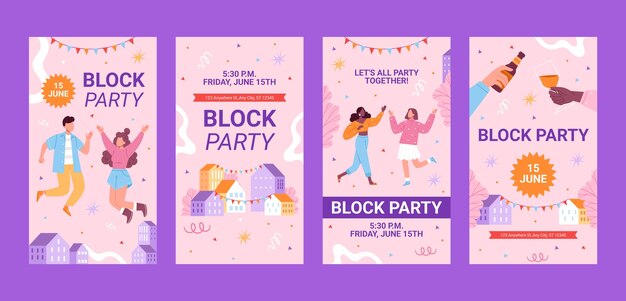 Historias de Instagram de la fiesta de diseño de bloques planos