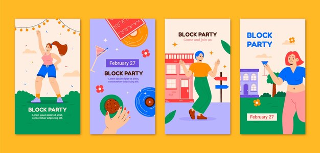 Historias de Instagram de la fiesta de diseño de bloques planos