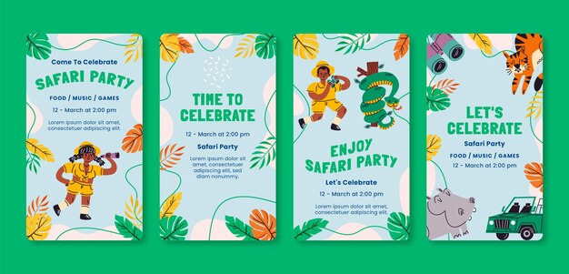 Historias de instagram de fiesta de safari dibujadas a mano