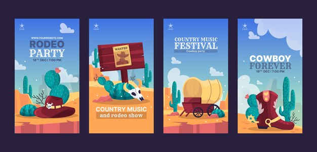 Historias de instagram de fiesta de vaqueros dibujadas a mano