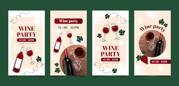 Historias de instagram de fiesta de vino dibujadas a mano