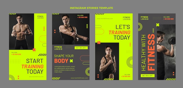 Vector gratuito historias de instagram de fitness de diseño plano