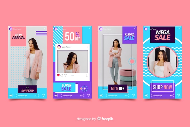 Vector gratuito historias de instagram con foto