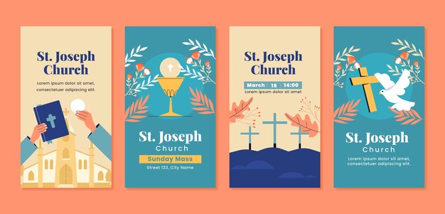 Historias de instagram de iglesia de diseño plano