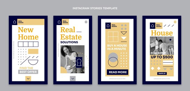 Historias de instagram inmobiliarias geométricas de diseño plano