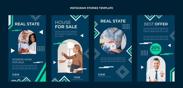 Historias de instagram inmobiliarias geométricas de diseño plano