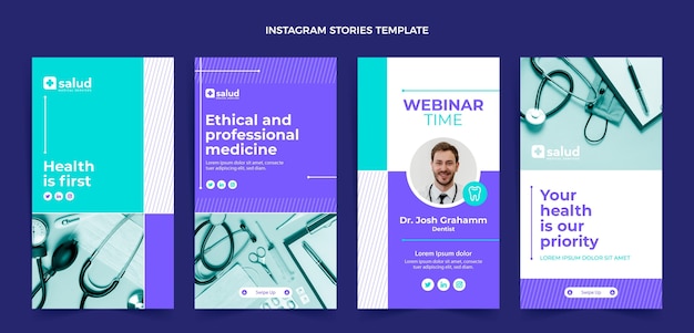 Vector gratuito historias de instagram médicas de diseño plano