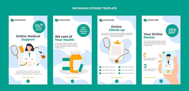 Vector gratuito historias de instagram médicas de diseño plano