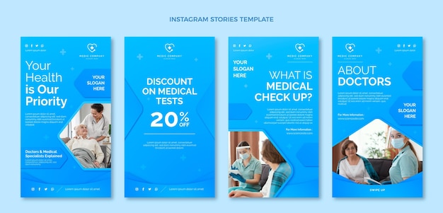 Vector gratuito historias de instagram médicas gradiente