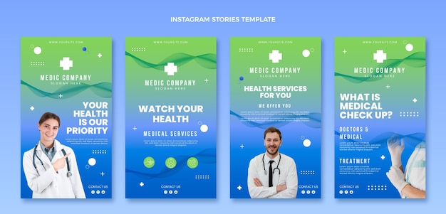 Vector gratuito historias de instagram médicas gradiente