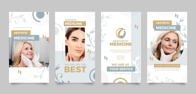 Vector gratuito historias de instagram de medicina estética de diseño plano