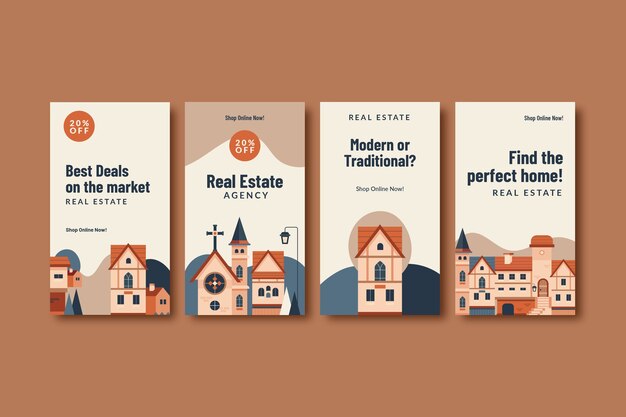 Historias de instagram de negocios inmobiliarios dibujadas a mano