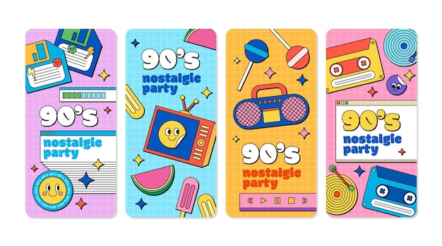 Historias de instagram nostálgicas de los 90 dibujadas a mano