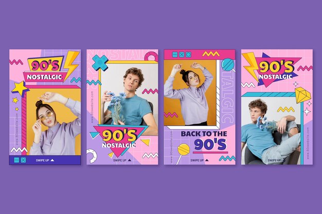 Historias de instagram nostálgicas planas de los 90 con foto