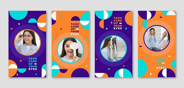 Historias de instagram de optometrista de diseño plano