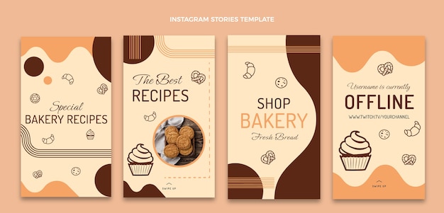 Vector gratuito historias de instagram de panadería de diseño plano