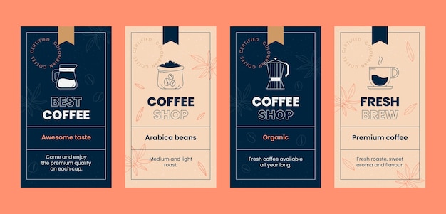 Vector gratuito historias de instagram planas dibujadas a mano de plantaciones de café