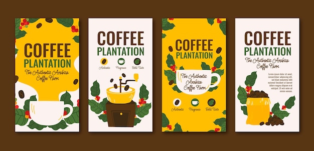 Vector gratuito historias de instagram de plantaciones de café dibujadas a mano