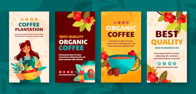 Vector gratuito historias de instagram de plantaciones de café de diseño plano