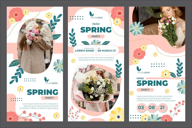 Vector gratuito historias de instagram de primavera