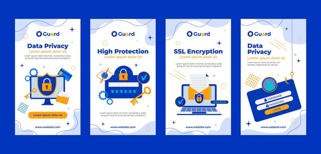 Historias de instagram de privacidad de datos de diseño plano