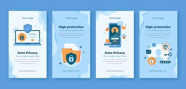 Historias de instagram de privacidad de datos de diseño plano