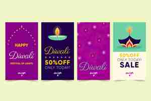 Vector gratuito historias de instagram de rebajas de diwali