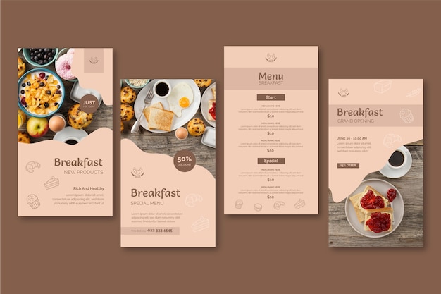 Vector gratuito historias de instagram de restaurante de desayuno