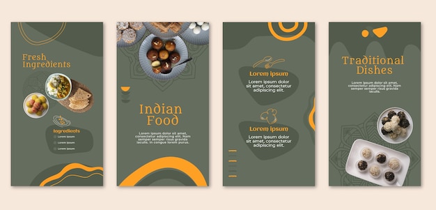 Vector gratuito historias de instagram de restaurante indio dibujadas a mano